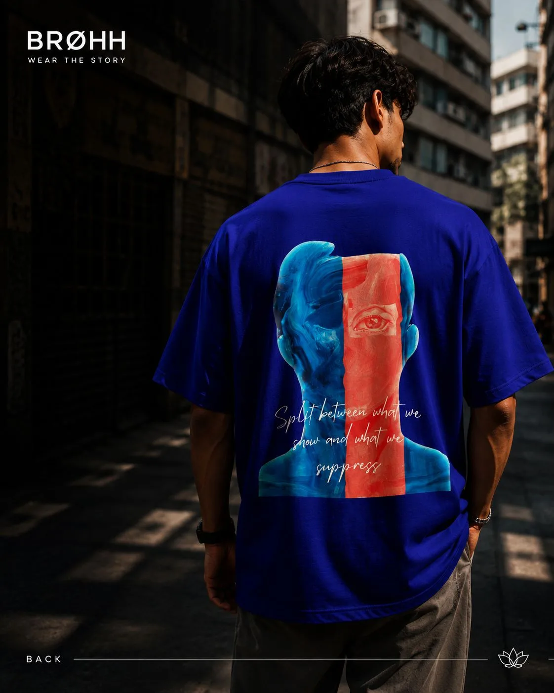 Split Between – Dual Face Oversized Graphic T-Shirt (Royal Blue)